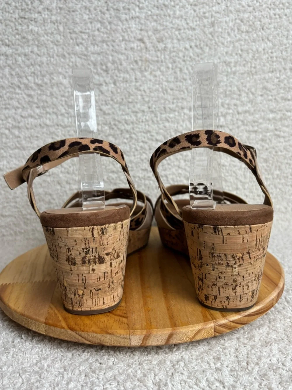 Torrid Sandals Womens 11W Leopard Mixed Media Cork Wedge Buckle Strappy
